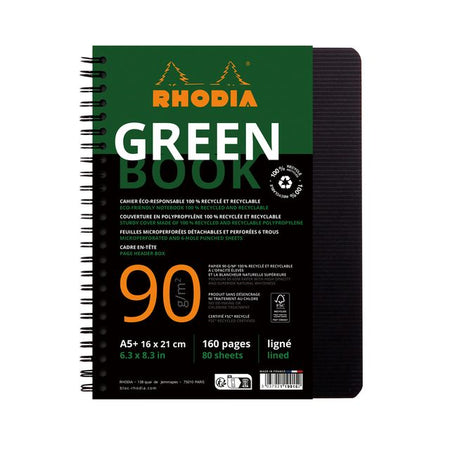 Rhodia - Notizbuch Greenbook A5-Linie 6-Loch 180 Seiten 90gr schwarz