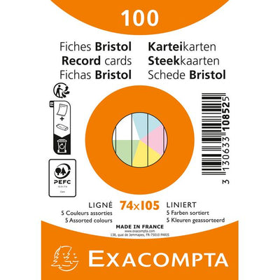 Exacompta - Flashcard 74x105mm Linie 5 Farben 100 Blatt