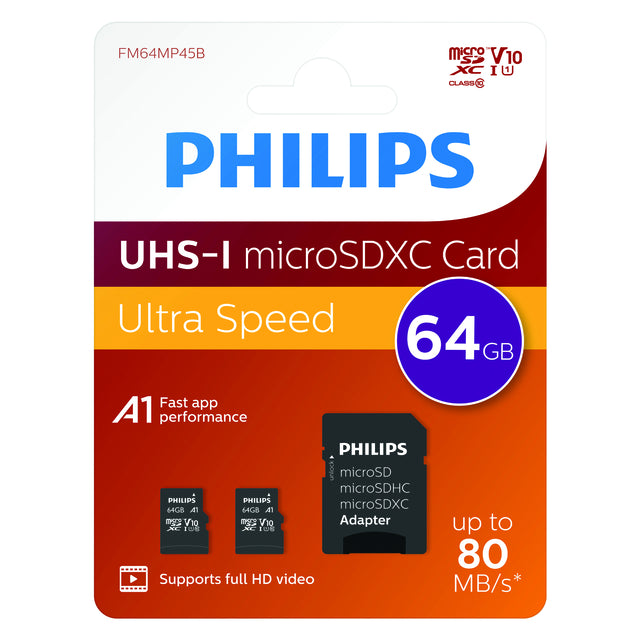 Philips - Speicherkarte Micro SDXC Klasse 10 UHS-I U1 64GB 2 Stück