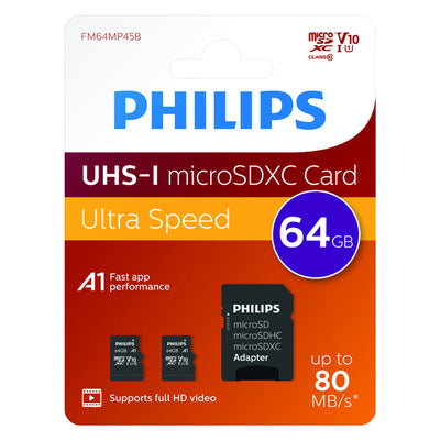 Philips - Speicherkarte Micro SDXC Klasse 10 UHS-I U1 64GB 2 Stück