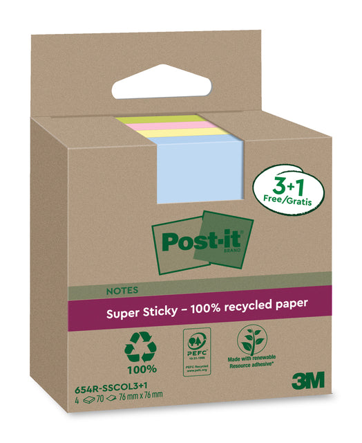 Post -it - MemoBlok 3m 654 RSSCol 76x76mm Arsch. KL 3+1 | 8 Stücke