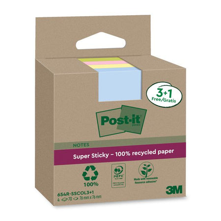 Post-it - Notizblock 3m 654 RSScol 76x76mm sort. Klasse 3+1 | 8 Stück