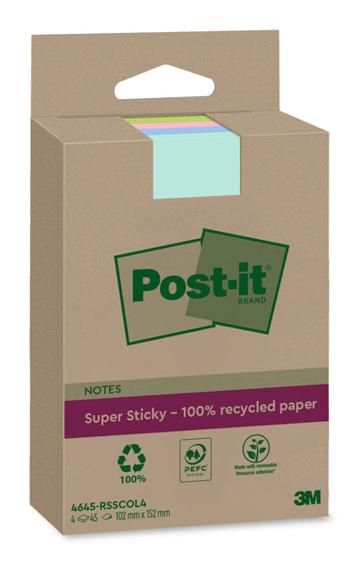 Post -it - Memo Block 3m 4645 SS 102x152mm Arsch. Farbe 12 Stücke