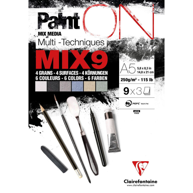 Clairefontaine – Mix Media Papier A5 Farbe auf 27 Blatt 250 Gramm sortiert