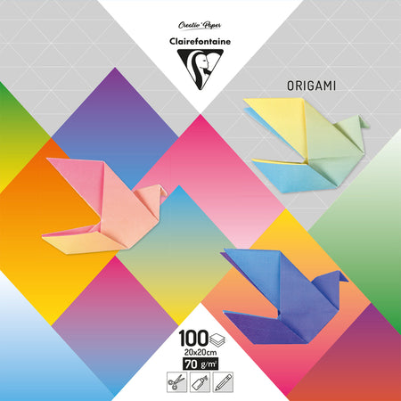 Clairefontaine – Origami-Farbverlauf 20 x 20 cm, Set mit 100 Blättern, 80 Gramm, sortiert