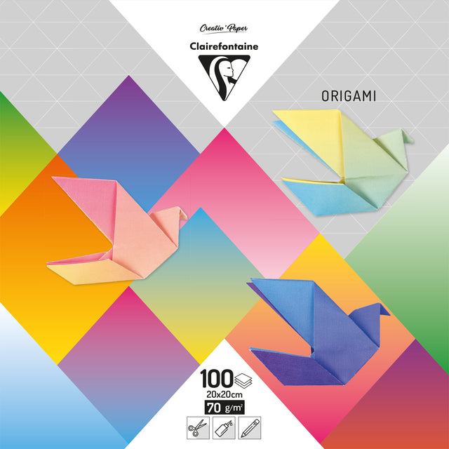 Clairefontaine – Origami-Farbverlauf 20 x 20 cm, Set mit 100 Blättern, 80 Gramm, sortiert