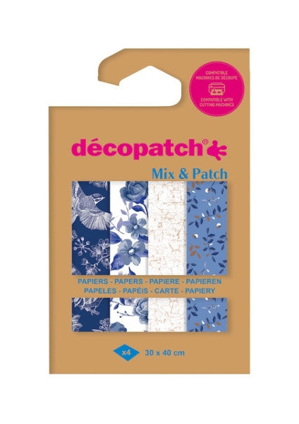 Decopatch - Hobbypapier Décopatch 30x40cm, Set mit 4 Blättern zum Thema Blautöne