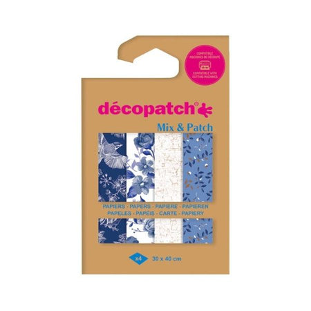 Decopatch - Hobbypapier Décopatch 30x40cm, Set mit 4 Blättern zum Thema Blautöne