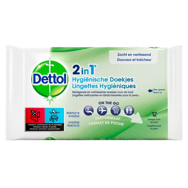Dettol - Hygienische Erfrischungstücher Tücher 2-in-1 12 Stk