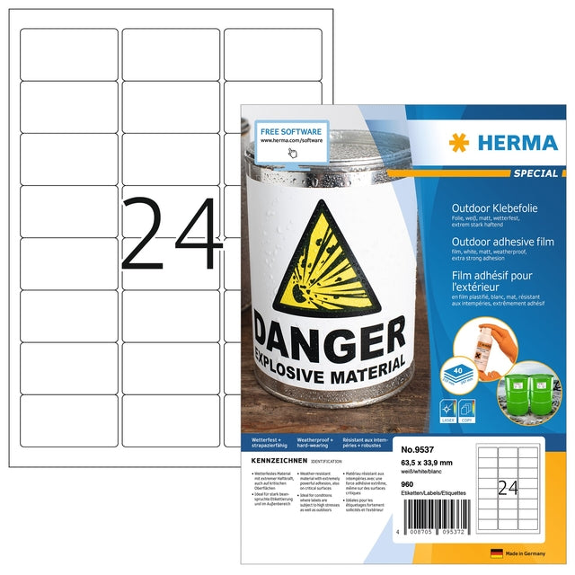 HERMA - Etikett 9537 63,5 x 33,9 mm wetterfeste weiße 960 Etiketten
