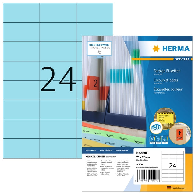 HERMA - Etikett 4408 70x37mm blau 2400 Etiketten