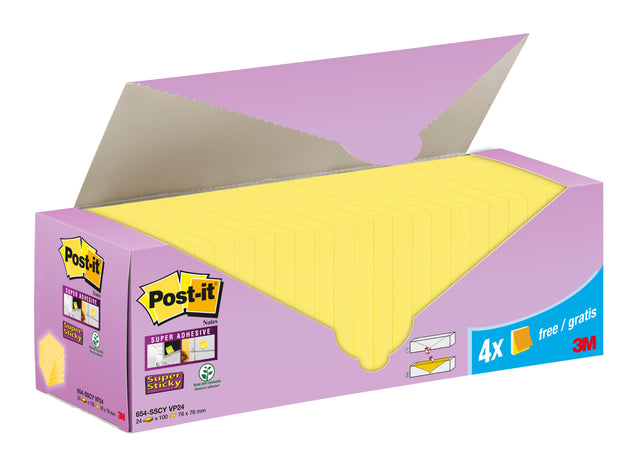 Memoblok 3m post-it 654-sscy 76x76mm geel