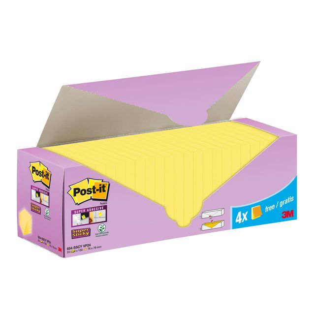 Post-it – Notizblock 654-SSCY Super Sticky, 76 x 76 mm, gelbe Vorteilspackung