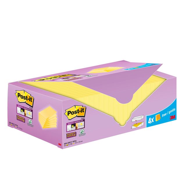 Post-it – Notizblock 655-SSCY Super Sticky 76 x 127 mm, gelbe Vorteilspackung