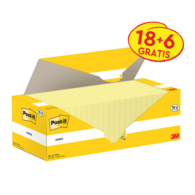 Post-it – Notizblock 654-CY, 76 x 76 mm, gelb, Vorteilspackung
