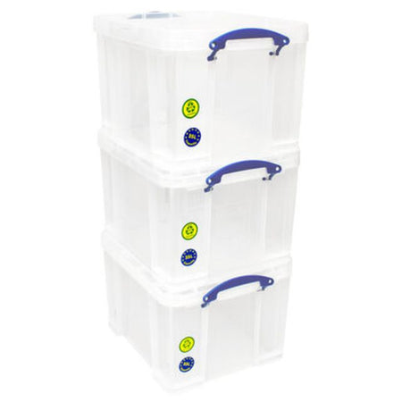Wirklich nützlich – Aufbewahrungsbox 35 Liter, Packung mit 3 Boxen, 480 x 390 x 310 mm, transparent weiß