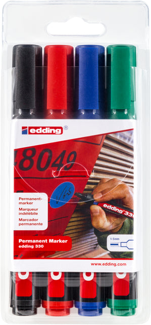 Edding - Filzstift 330 Diagonale 1,5-5 mm, sortiert, Blister mit 4 Stück