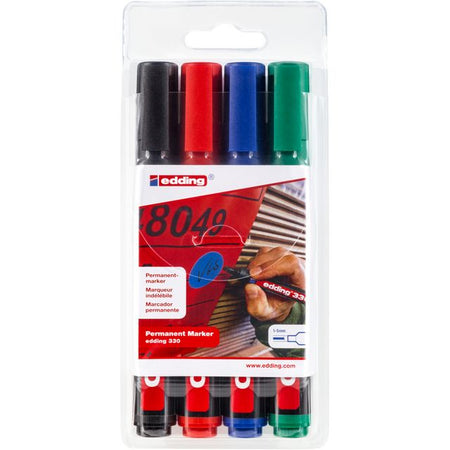 Edding - Filzstift 330 Diagonale 1,5-5 mm, sortiert, Blister mit 4 Stück