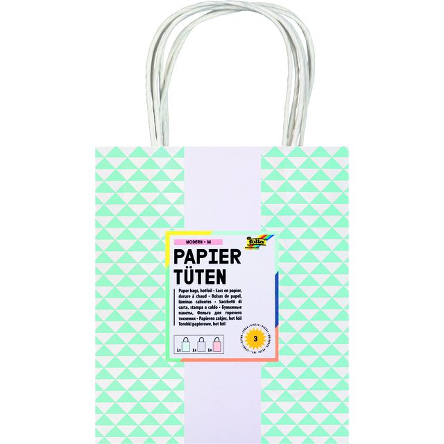 Folia Paper - Tasche mit Griff Folia Kraftpapier 115gr 18x21x8cm weiß Set mit 3 Designs