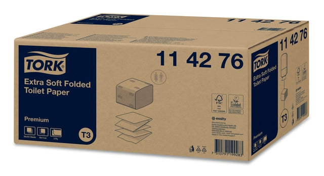 Tork - Toilettenpapier T3 gefaltet 2-lagig 110x190mm weiß 114276