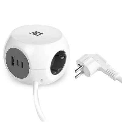 ACT - 3-fach Steckdosenleiste inklusive 2x USB C/A 1,5 Meter weiß/grau