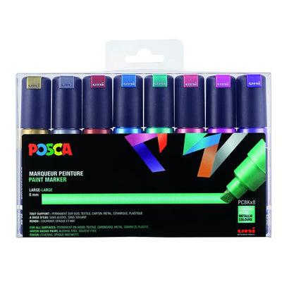Posca - Paintmarker Uni PC8K Wide Diagonal Metallic, sortiertes Set mit 8 Stück