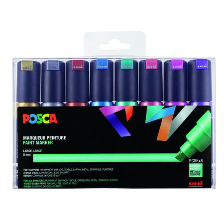 Posca - Paintmarker Uni PC8K Wide Diagonal Metallic, sortiertes Set mit 8 Stück