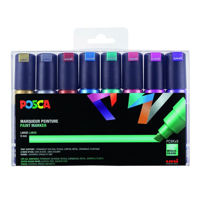Posca - Paintmarker Uni PC8K Wide Diagonal Metallic, sortiertes Set mit 8 Stück