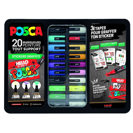 Posca - Paintmarker Uni Sticker Graffiti sortiertes Metalletui mit 20 Stück