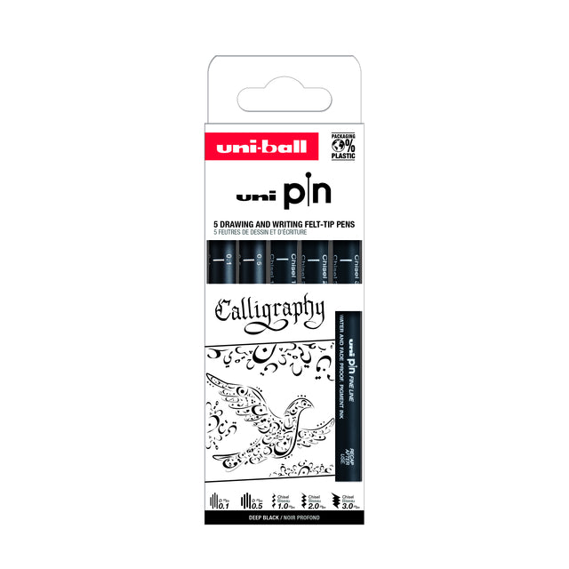 Uni-Ball – Fineliner Pin Kalligraphie-Set mit 5 verschiedenen Teilen