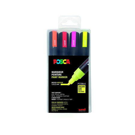Posca - Paintmarker Uni PC5M mittleres Fluor, sortiertes Set mit 4 Stück