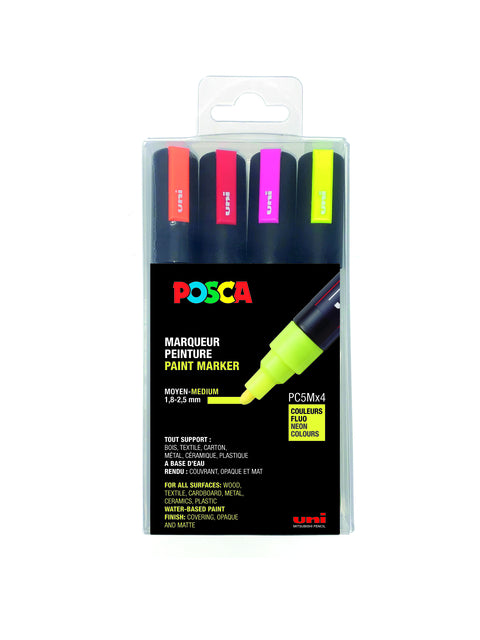 Posca - Uni-Farbmarker PC-5M, 1,8 2,5 mm, Karton mit 4 Stück in fluoreszierenden Farben