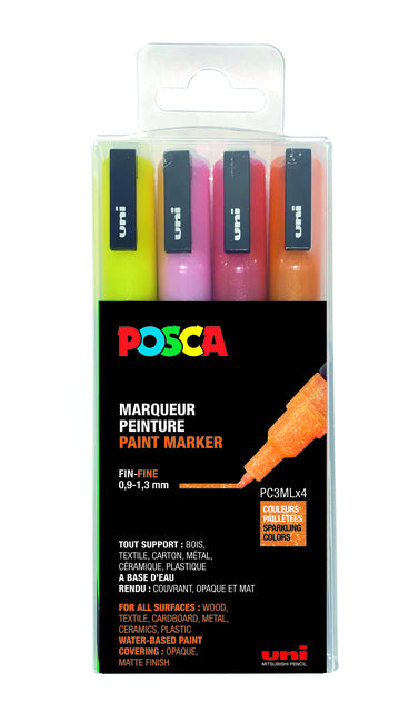Posca - Paintmarker Uni PC feiner Glitzer warm sortiertes Set mit 4 Stück