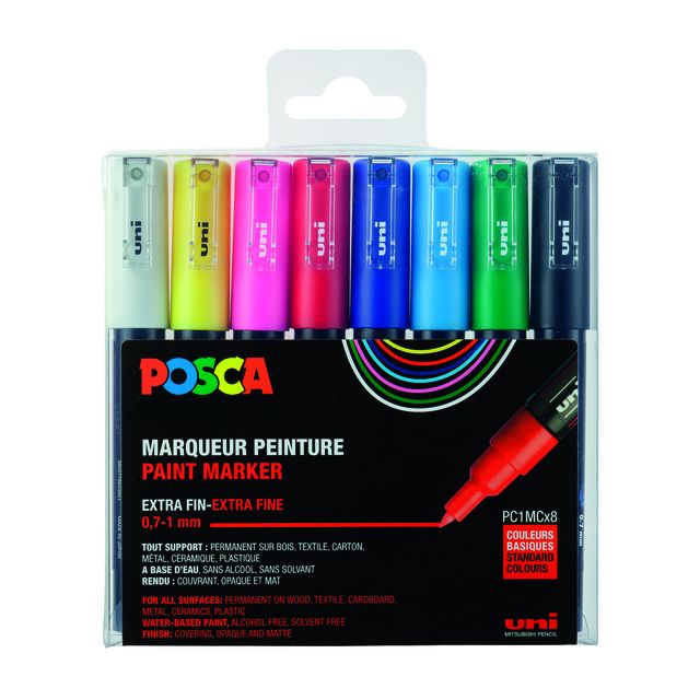 Posca - Uni-Farbmarker PC-1MC, 0,7 -1 mm, Karton mit 8 Stück in verschiedenen Grundfarben