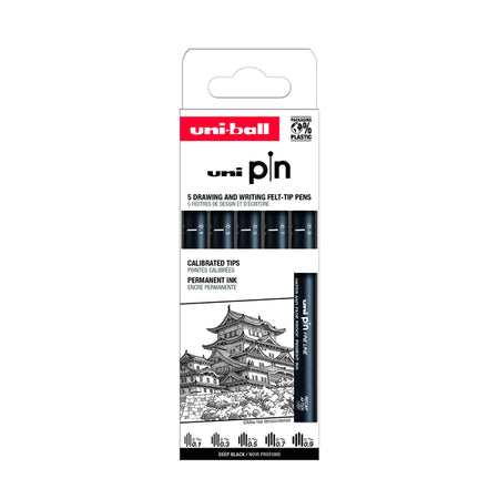 Uni-Ball - Fineliner Pin ASP008 Set mit 5 Breiten schwarz