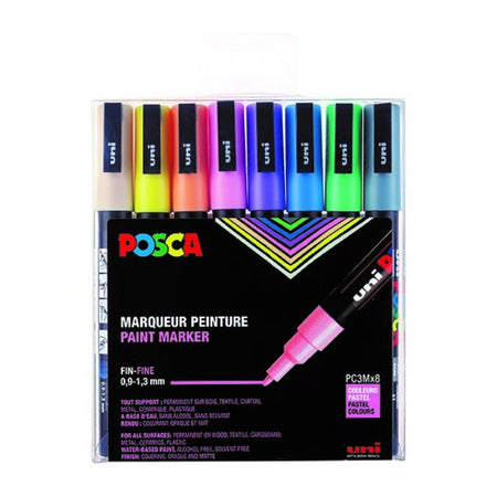 Posca – Uni-Farbmarker PC-3M, 1,5 mm, Karton mit 8 Stück in verschiedenen Pastellfarben
