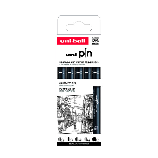 Uni-Ball - Fineliner Pin ASP009 Set mit 5 Breiten schwarz