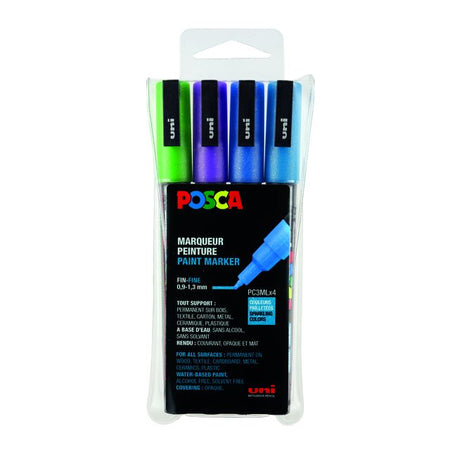 Posca - Paintmarker Uni PC feiner Glitzer, cooles, sortiertes Set mit 4 Stück