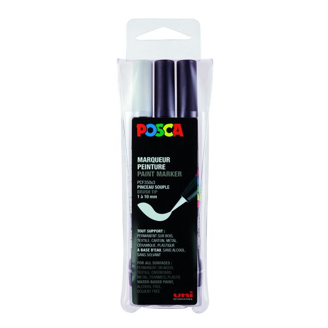 Posca – Paintmarker Uni PCF350 Pinsel 1–10 mm, sortiertes Set mit 3 Stück