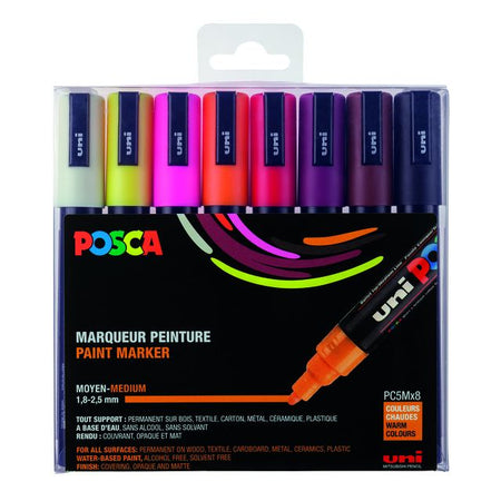 Posca - Paintmarker Uni PC5M mittelwarm, sortiertes Set mit 8 Stück