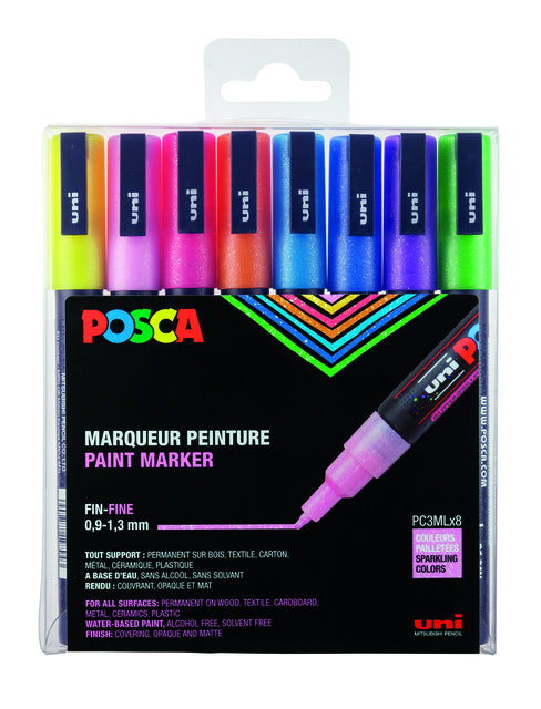 POSCA - MALTENSCHAFT PC3M F 8ST -Glitzer -Pastellfarben
