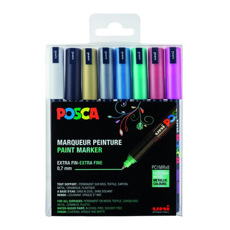 Posca - Paintmarker Uni PC1MR extra fein metallic, sortiertes Set mit 8 Stück