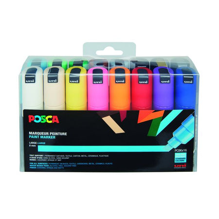 Posca - Paintmarker Uni PC8K breit diagonal sortiertes Set mit 16 Stück