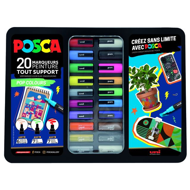 Posca - Paintmarker Uni Pop Colors sortiertes Metalletui mit 20 Stück