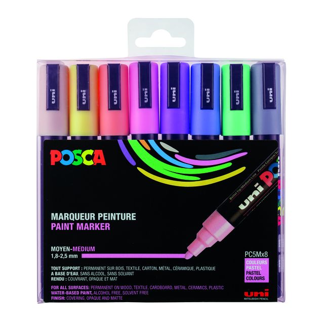 Posca - Uni-Farbmarker PC-5M, 1,8 2,5 mm, Karton mit 8 Stück in Pastellfarben
