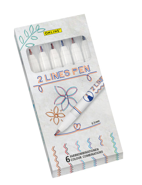 Finerliner online 2-lijnen assorti doos à 6 stuks