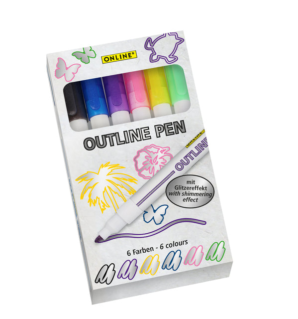 Viltstift online outline assorti doos à 6 stuks