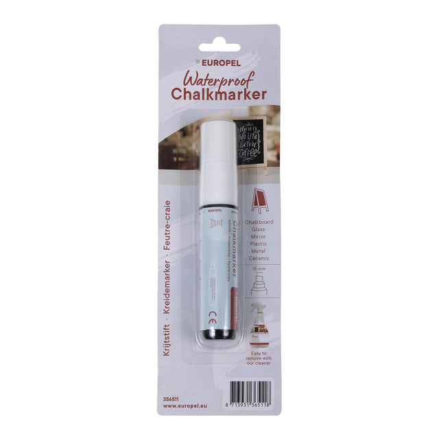 Europel – Kreidemarker, wasserfest, 15 mm, weiß, Blisterpackung, 1 Stück