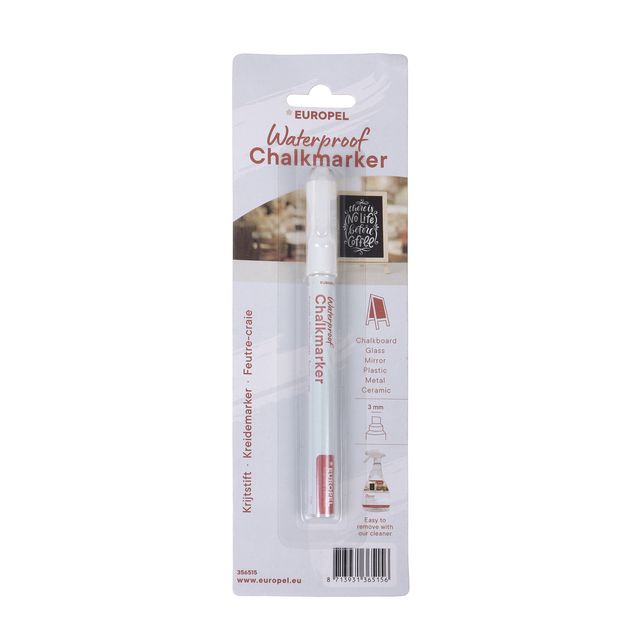 Europel – Kreidemarker, wasserfest, 1–3 mm, weiße Blisterpackung, 1 Stück