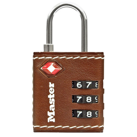 Master Lock - Vorhängeschloss Masterlock 3-stelliges TSA 30 mm braunes Leder